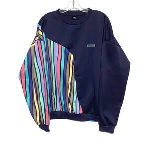 Shein Manfinity Urban Chill Sweatshirt Retro Blue Pink Purple Striped Mens M